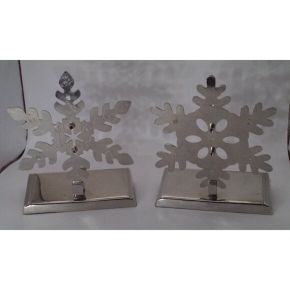 2 Pack 3D Snowflake Christmas Stocking Holders Metal Mantel Silver Tone Unique - Picture 12 of 14